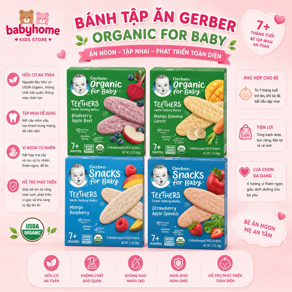 Bánh Gạo Ăn Dặm Gerber Teethers 48G Đủ Vị Cho Bé Từ 7 Tháng babyhome