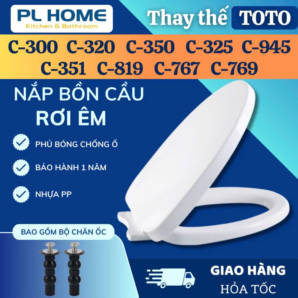 Nắp bồn cầu đóng êm cao cấp Nhựa Hùng Anh  thay bồn cầu toto C819, C767, C769  C945, C350, C351, C30