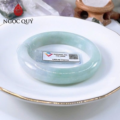 Vòng cẩm thạch A - Vòng ngọc phỉ thúy type A bạch ngọc điểm táo xanh ni 53-58mm LM140 ( kèm kiểm định liulab) - Ngọc Quý