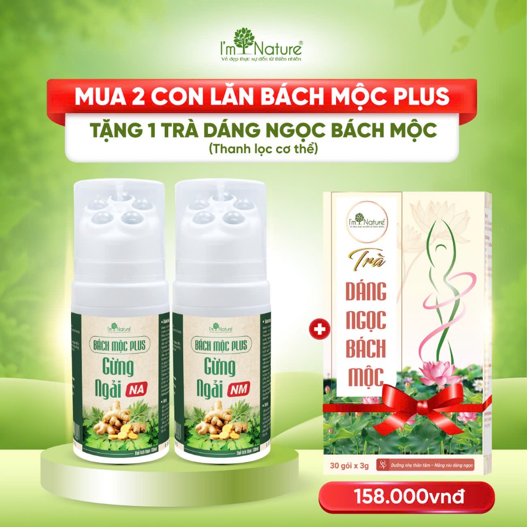 Con Lăn Bách Mộc Plus - Massage Giảm Đau Mỏi Cổ Vai Gáy, Lưu Thông Khí Huyết - I'm Nature 3in1/130ml