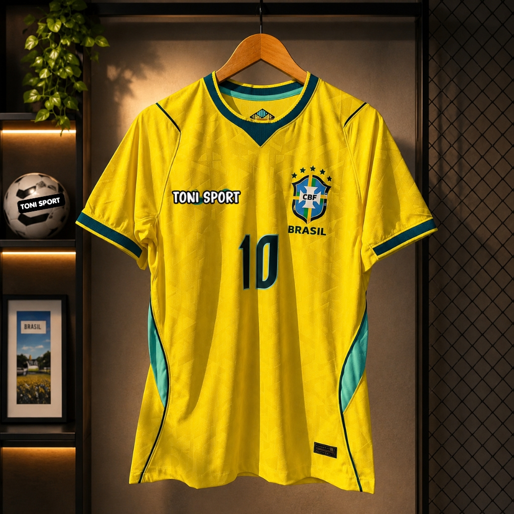 [PLAYER, CHỈ ÁO] Áo Bóng Đá ĐT Brazil WC 2026 in Neymar Jr Số 10 - Vải Thái Dệt Thoáng Mát - TONI SP