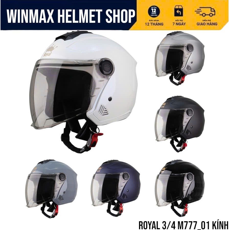 ROYAL Mũ 3/4 Đầu M777K Phiên Bản Mới Gồm 01 Kính & 02 Kính Size M/L/XL Hàng Chính Hãng ROYAL HELMET