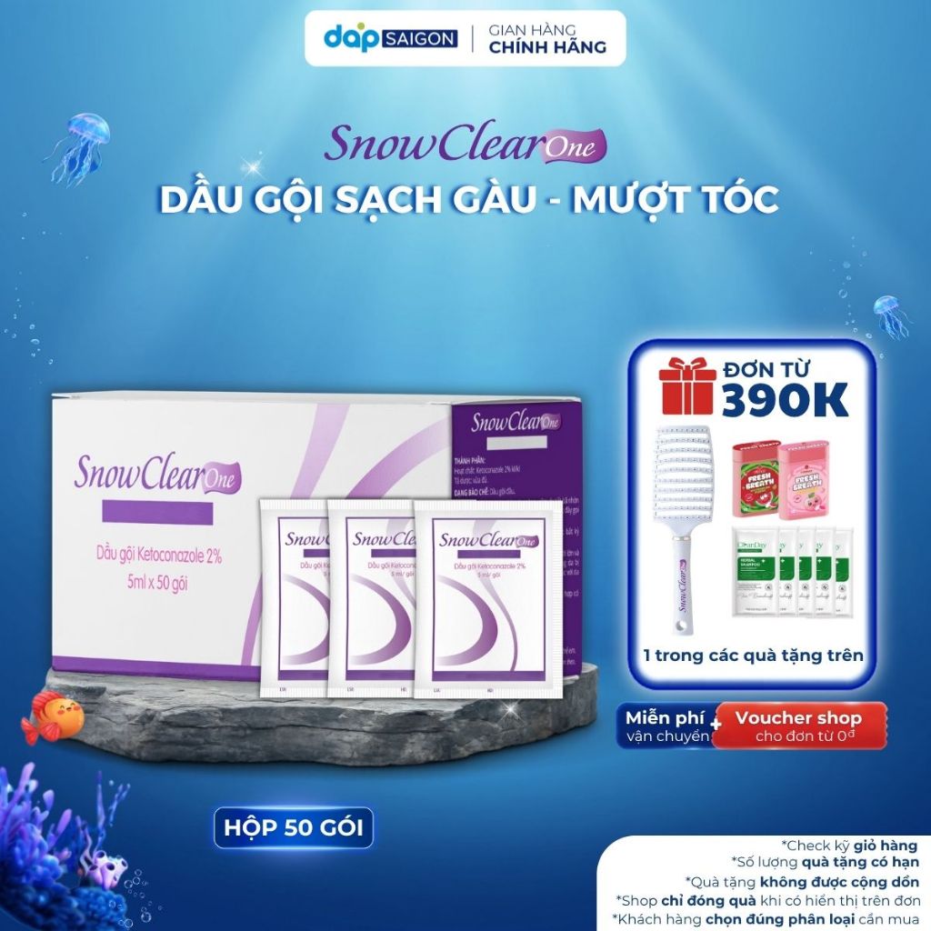 Hộp 50 Gói Dầu gội sạch gàu Snow Clear One dưỡng chất dầu dừa (5ml/gói)