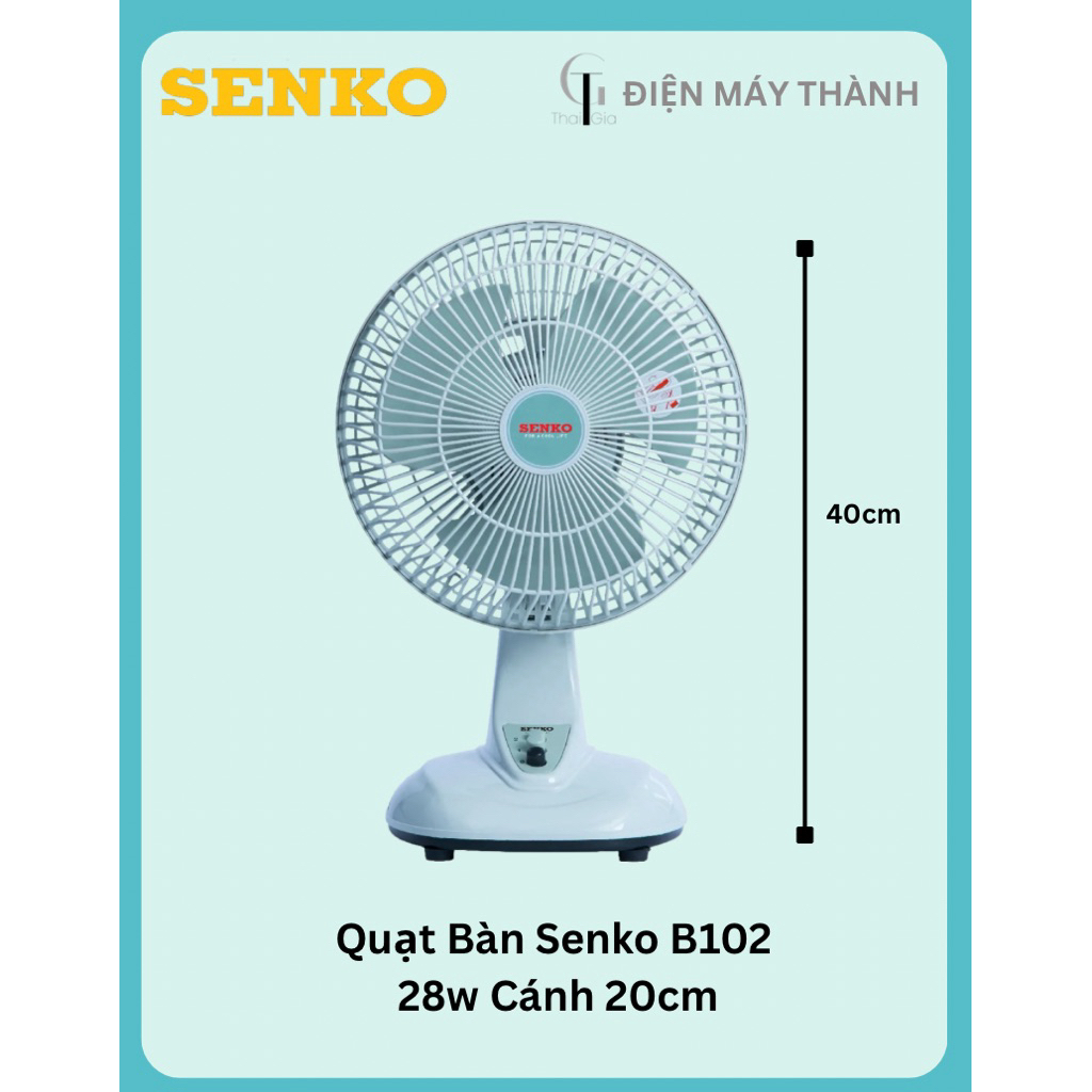 Quạt Bàn Senko B102 Chính Hãng 28W - 2 Tốc Độ, Cánh 3 Lá, Đảo Gió Cơ, Quạt Để Bàn Gia Đình, Bảo Hành