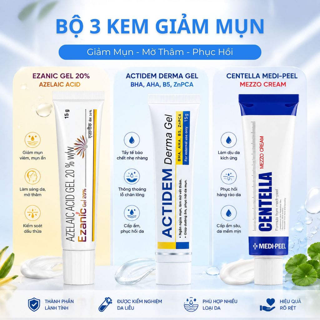 Kem Giảm Mụn Actidem, Kem giảm mụn Centella, Kem Giảm Mụn Ezanic giúp giảm mụn, hỗ trợ trắng da cuck