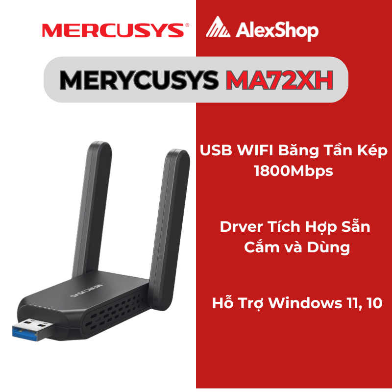 [AX1800 ]Mercusys MA72XH USB Wi-Fi Băng Tần Kép AX1800 Độ Lợi Cao