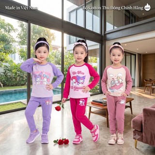 Made in VN-Bộ Thu Đông Bé Gái 4-14 Tuổi (14-40kg) ,đồ bộ thun dài tay bé gái phối chất cotton mềm mát, thấm hút mồ hôi