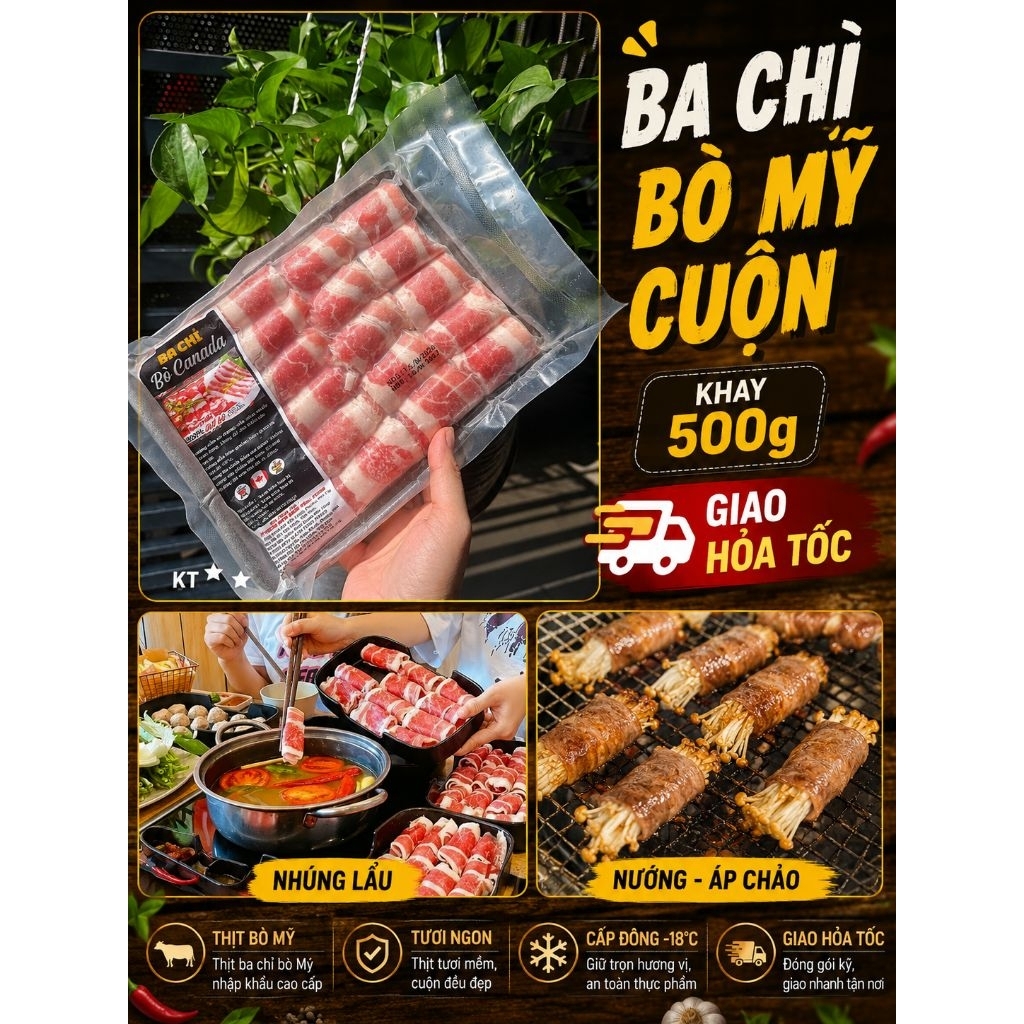 Ba chỉ bò mỹ cuộn. khay 500g. (giao hỏa tốc)
