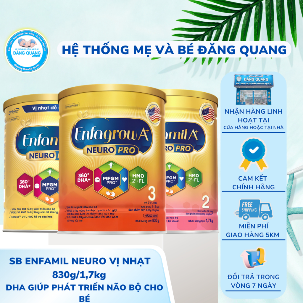 SỮA BỘT ENFAMIL VỊ NHẠT, ENFAMIL A+ NEORO PRO 2 1,7KG, ENFAMIL NEURO 3 ĐẦY ĐỦ SIZE CHO BÉ HƯƠNG VANI