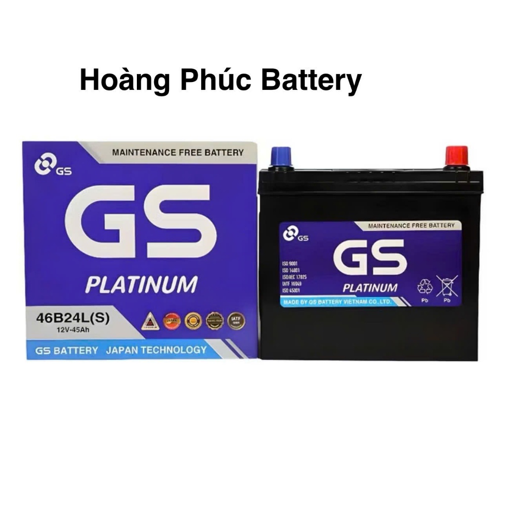 Bình ắc quy 12v khô miễn bảo dưỡng GS MF 46B24LS (12V, 45ah) cọc to DÙNG XE VIOS, CRV....