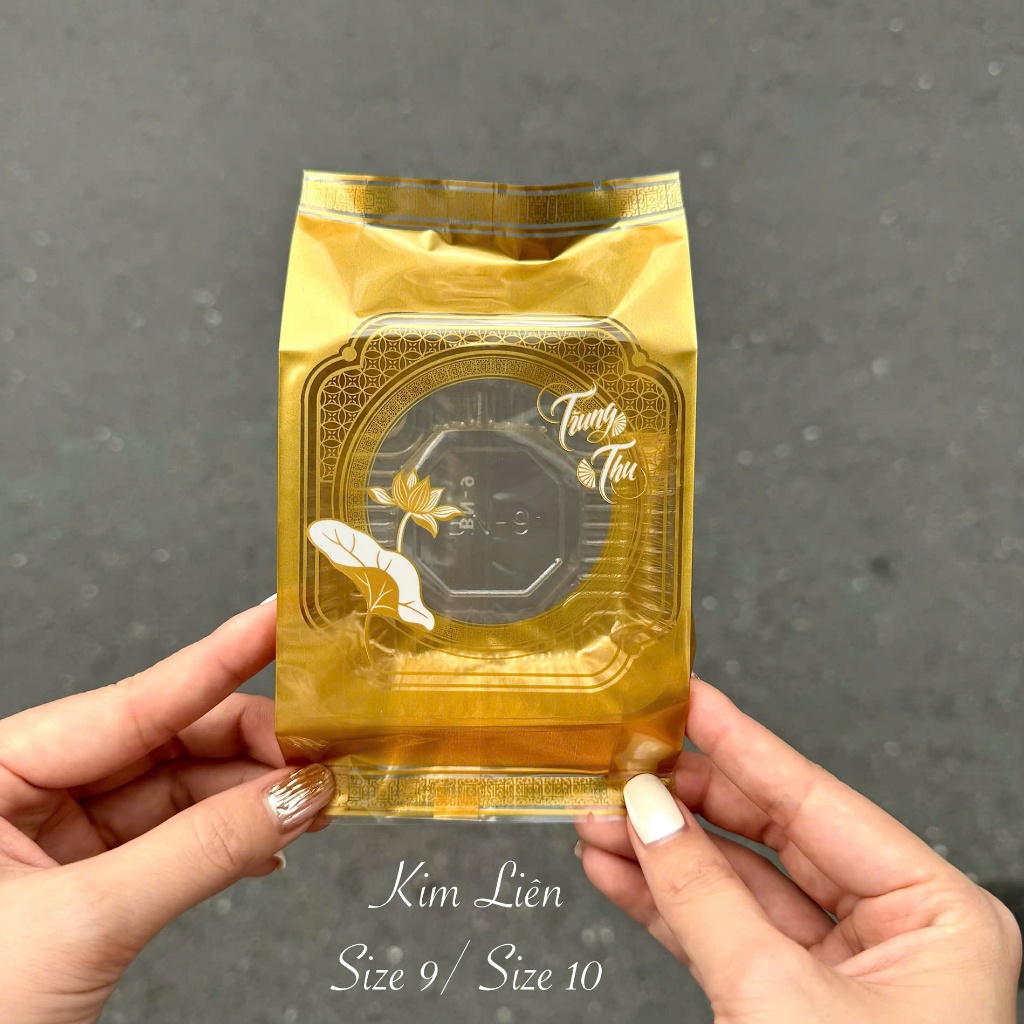 Set 100 Khay Túi Đựng Bánh Trung Thu Mẫu Kim Liên 2026 Cho Bánh 150gr-200gr