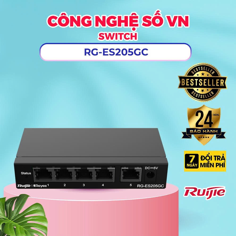 Layer 2 Smart Managed Switch 5 Cổng 10/100/1000BASE-T RUIJIE REYEE RG-ES205GC - BẢO HÀNH CHÍNH HÃNG 