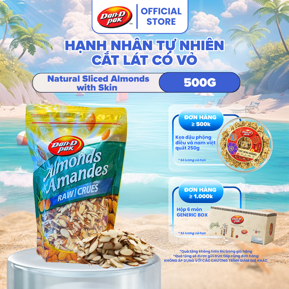 Hạnh Nhân Tự Nhiên Dạng Cắt Lát Có Vỏ Dan D Pak I Natural Sliced Almonds with Skin I 500g