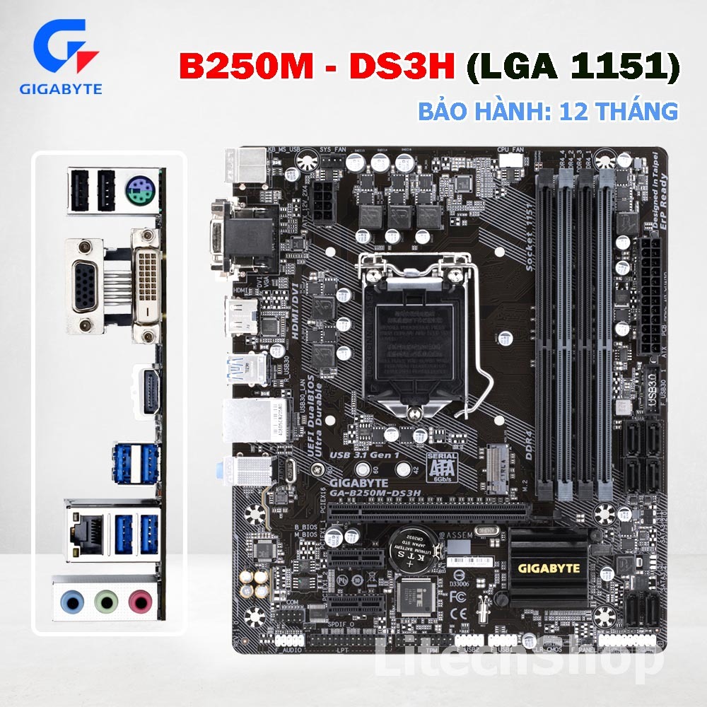 Main Giga B250M-DS3H| DDR4 M.2 NVMe LGA1151| Hỗ Trợ Intel Core i3 i5 i7 Gen 6 Gen 7| Hàng zin đẹp| B