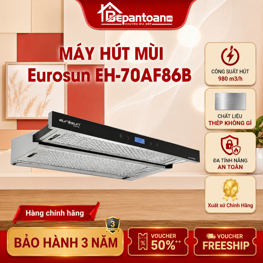 Máy hút mùi âm tủ Eurosun EH-70AF86B - thiết kế kéo trượt thông minh, hút mùi nhanh, hoạt động êm, t
