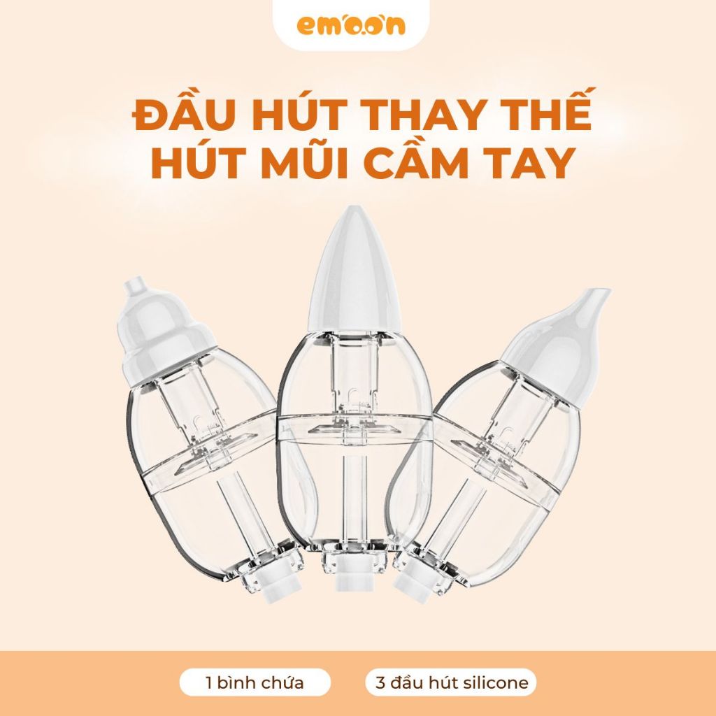Bộ Đầu Hút Mũi Thay Thế EMOON 3 Đầu Silicone Kèm Bình Chứa Dịch Mũi Phụ Kiện Máy Hút Mũi Cho Bé Mềm Mại, BPA Free
