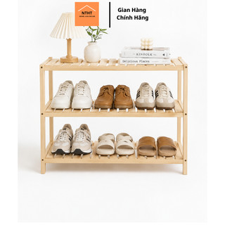 Kệ giày dép DECORHT gỗ thông 3 tầng màu vân gỗ sáng, đã xử lý mối mọt KT D80x R28x C60 cm