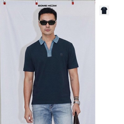 [New7] Áo Polo Regular Phối Bo Cổ Denim, Chất Vải Cá Sấu CVC Thoải Mái Năng Động, PL0234, SOME HOW STORE