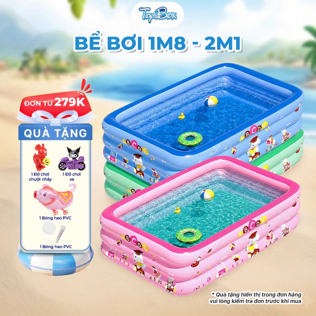 Bể bơi cho bé 1M8-2M1 2-3 tầng phao bơi cho bé, chất liệu PVC cao cấp, Dày Bền, Khó Biến Dạng