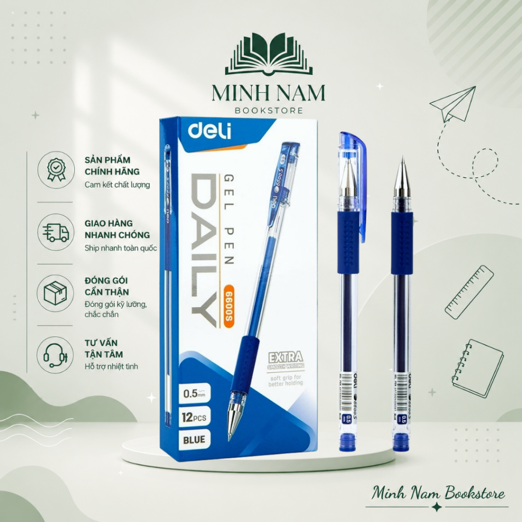 (Combo 3/5/10 cây) Bút Gel ngòi 0.5 mm Xanh/ Đen/ Đỏ/ Tím - Deli E6600S ( 6600S )