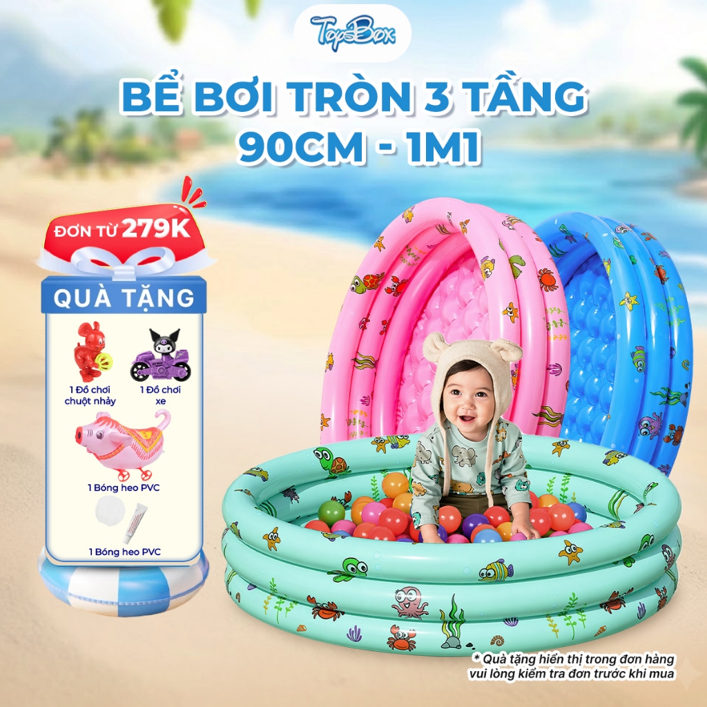 Bể Bơi (Hồ Bơi) Tròn 3 Tầng 90 - 110cm Chống Trượt | Nhựa PVC Dày, Đáy 2 Lớp