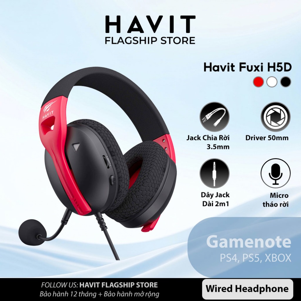 Tai Nghe Chụp Tai Có Dây Havit Fuxi H5D | Driver Lớn | Đệm Bọt Hoạt Tính