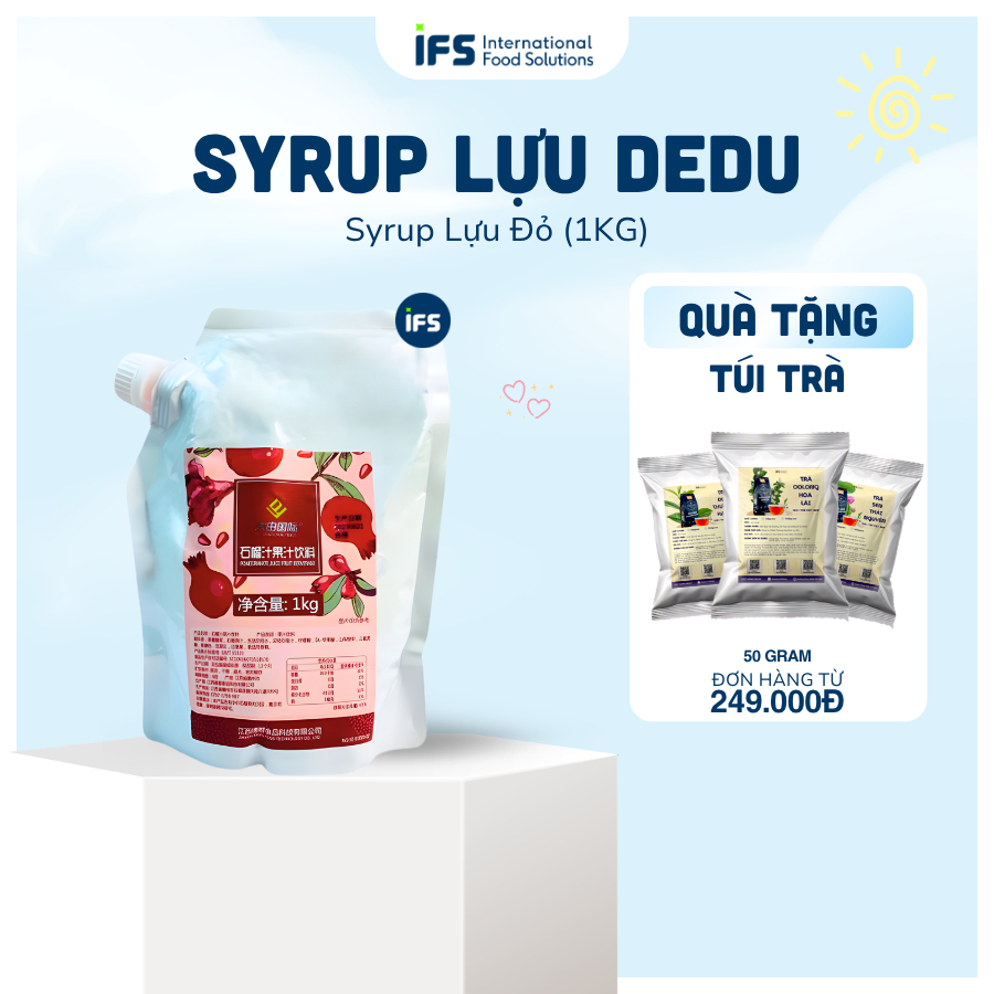 Syrup Lựu Đỏ Dedu - Syrup Lựu Ép (1Kg) - Nguyên Liệu Pha Chế IFS - Syrup lựu pha trà trái cây