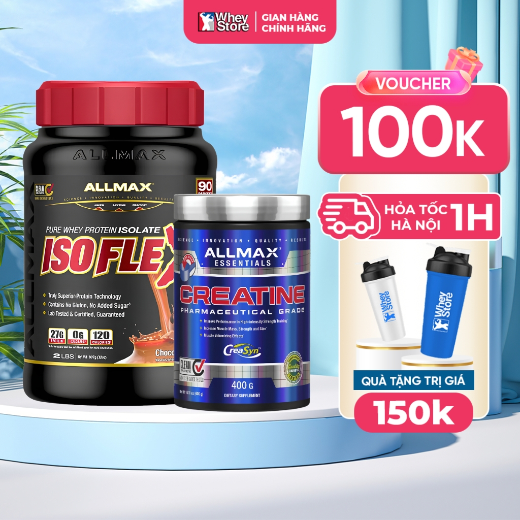 Combo Sữa Tăng Cơ Allmax IsoFlex Pure Whey Protein Isolate 2lbs + Allmax Essentials Creatine 400g Ch