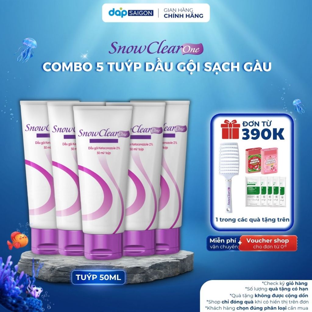 Combo 5 tuýp Dầu gội snow clear one chiết xuất dầu dừa giúp làm sạch gàu
