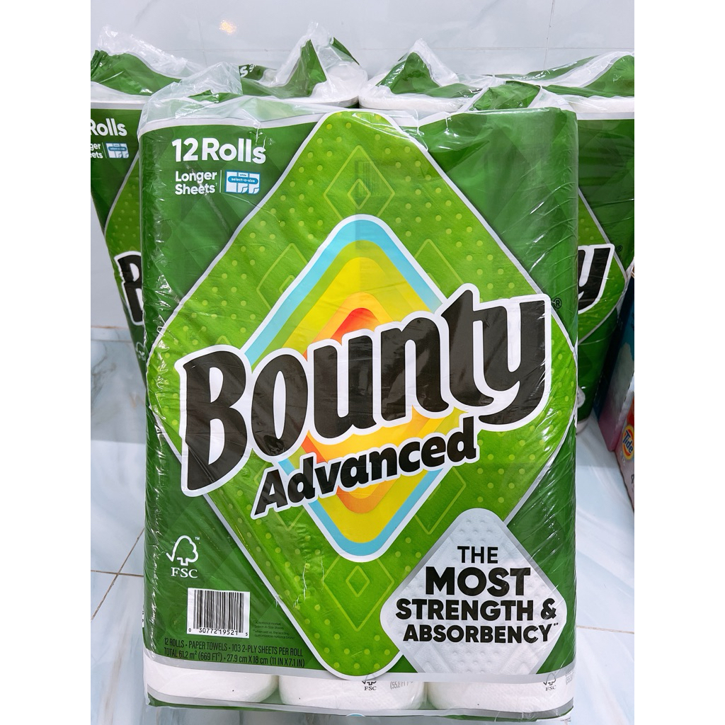 Lốc 12 cuộn Khăn giấy cuộn đa năng Bounty Advanced của Mỹ.