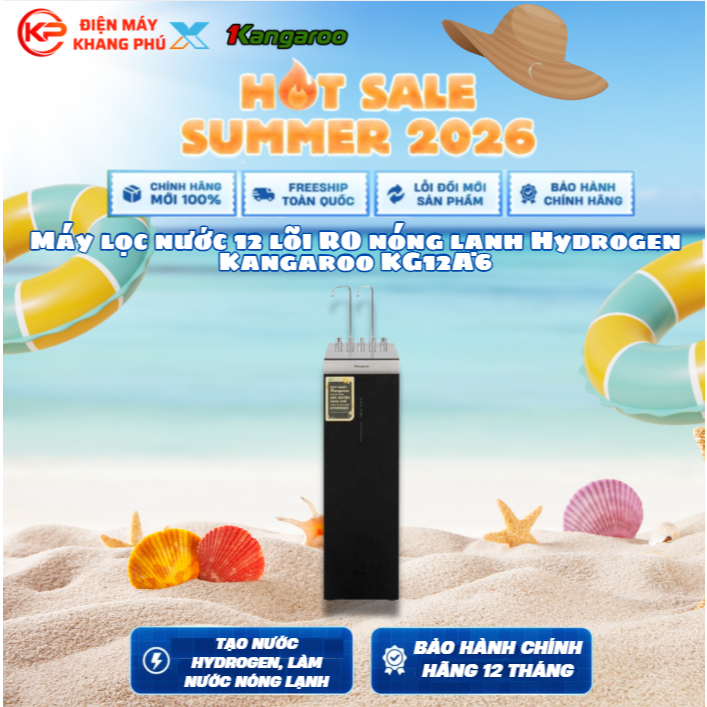 Máy lọc nước 12 lõi RO nóng lạnh Hydrogen Kangaroo KG12A6