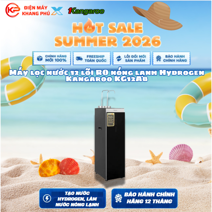 Máy lọc nước 12 lõi RO nóng lạnh Hydrogen Kangaroo KG12A8