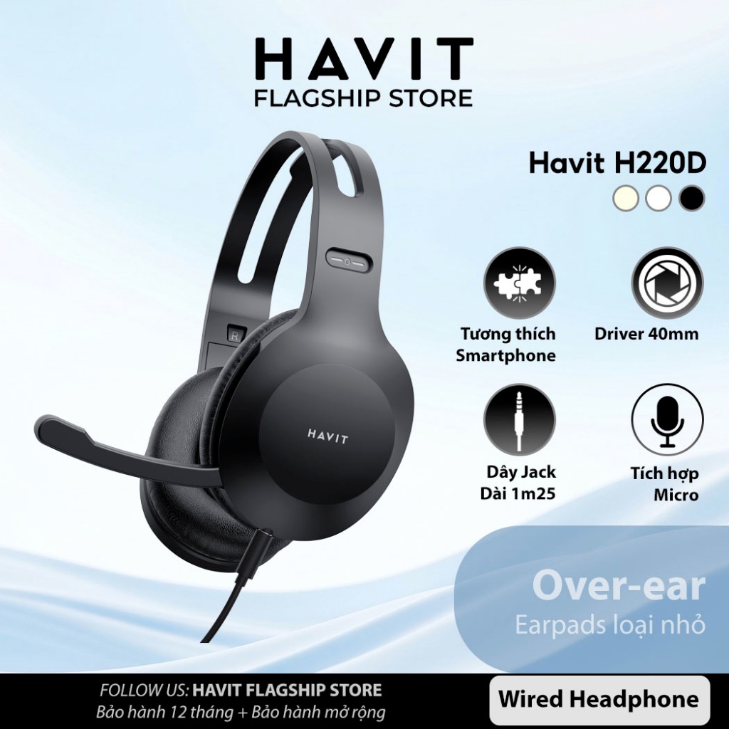 Tai nghe Headphone Havit H220D Có Dây | Tích Hợp Micro | Sound Quality