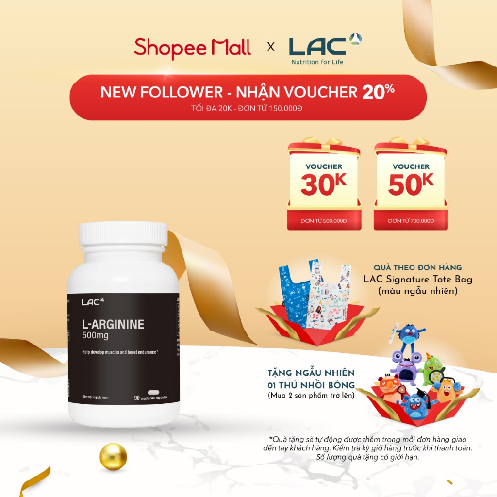 Viên uống tăng cường sức bền và hiệu suất tập luyện dành cho nam giới LAC Men's L-Arginine 500mg (90