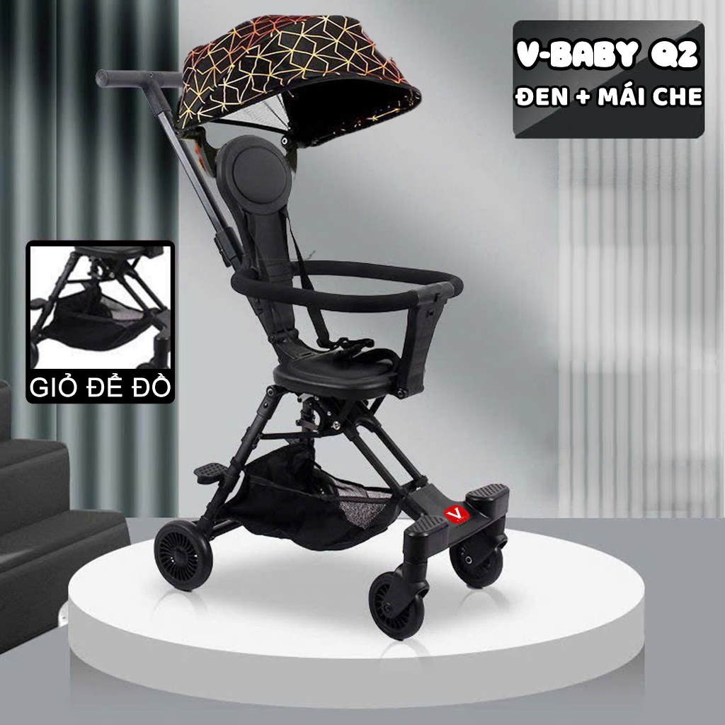Xe Đẩy Gấp Gọn Nhẹ V-Baby Q2 - Xe Đẩy 2 Chiều, Gấp Gọn 1 Chạm, Mái Che Chống Nắng