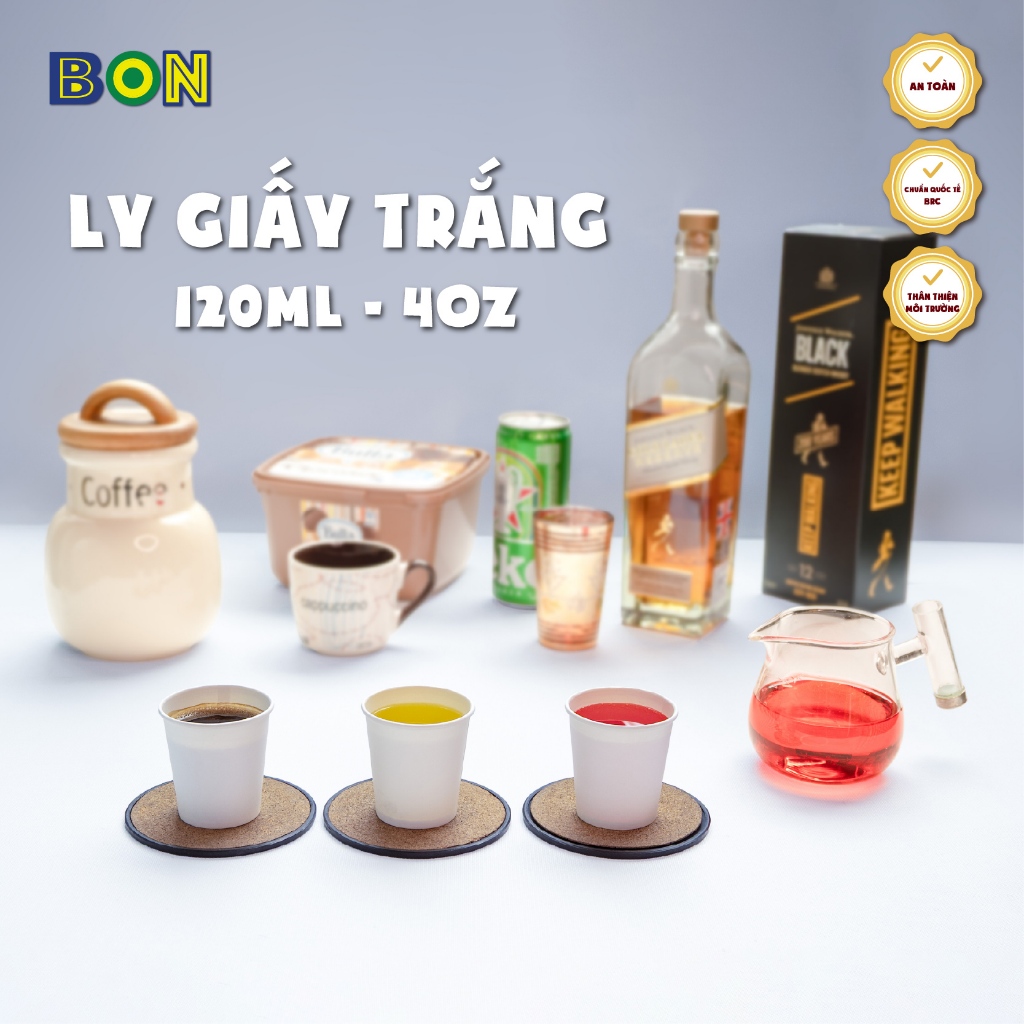 Lốc 50 Ly Giấy Trắng 120ml (4oz) - Ly Uống Nước, Thử Mẫu, Nha Khoa