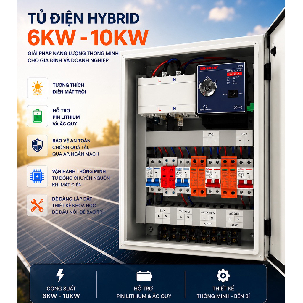 tủ điện biến tần hybrid 6kw - 10kw