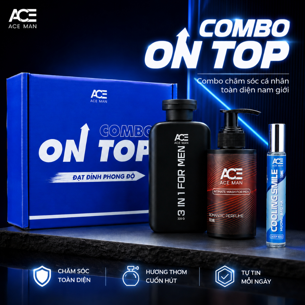 Combo On Top ACEMAN - Bộ sản phẩm chăm sóc cá nhân nam giới với Sữa tắm 3 in 1, DDVS, Xịt thơm miệng