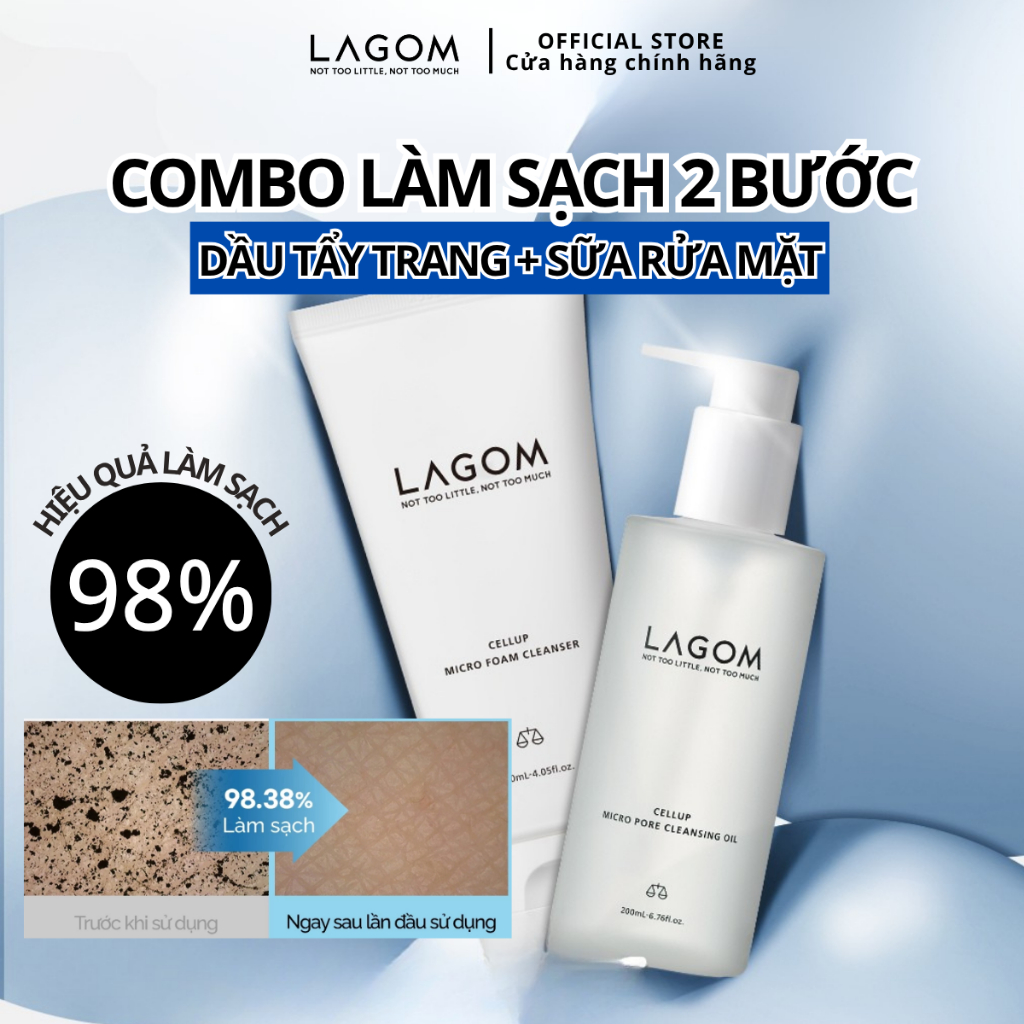 Combo làm sạch Double Cleansing Dầu Tẩy trang và Sữa rửa mặt Micro Foam LAGOM