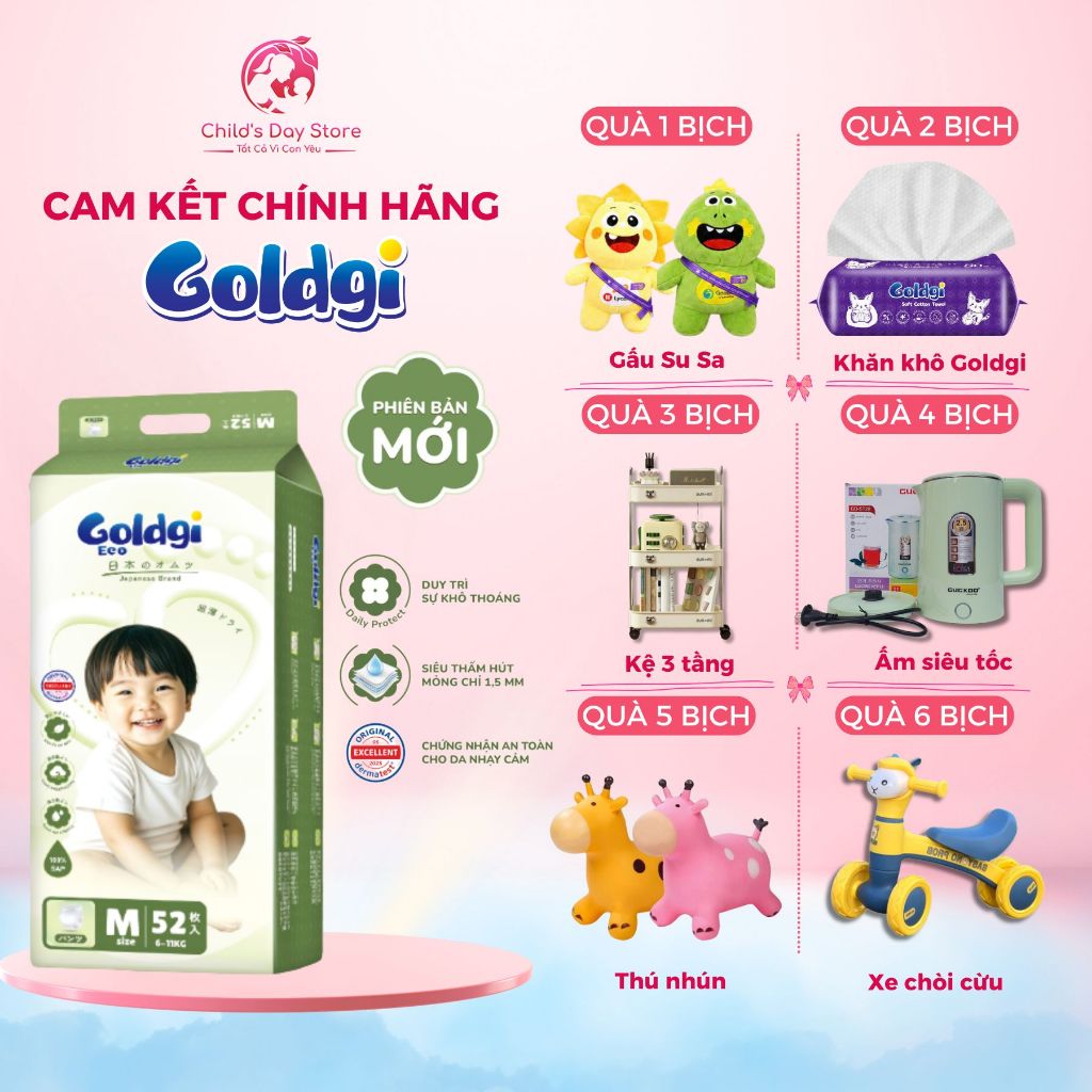 [Goldgi Eco Cải Tiến 2026] Tã Bỉm Goldgi Eco Cải Tiến Mới Nhất 2026 Siêu Mỏng Nhẹ Dành Cho Bé