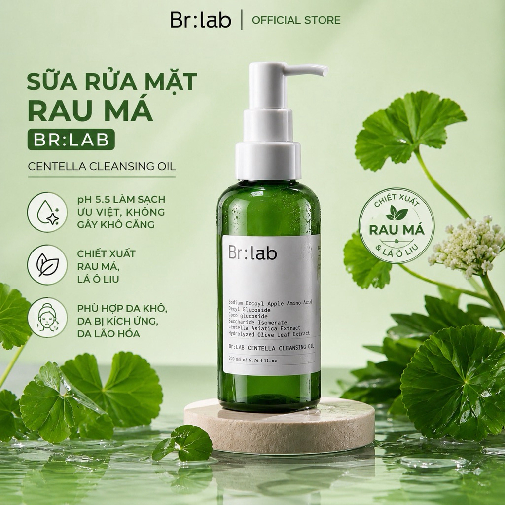 🌿 SỮA RỬA MẶT RAU MÁ BR:LAB – LÀM SẠCH DỊU NHẸ, NUÔI DƯỠNG LÀN DA KHỎE MẠNH