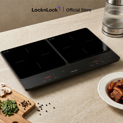 Bếp Điện Từ Đôi Locknlock Dual Induction Cooktop Mặt Kính Ceramic Cao Cấp Với 10 Công Suất Nấu EJI347BLK - Màu đen