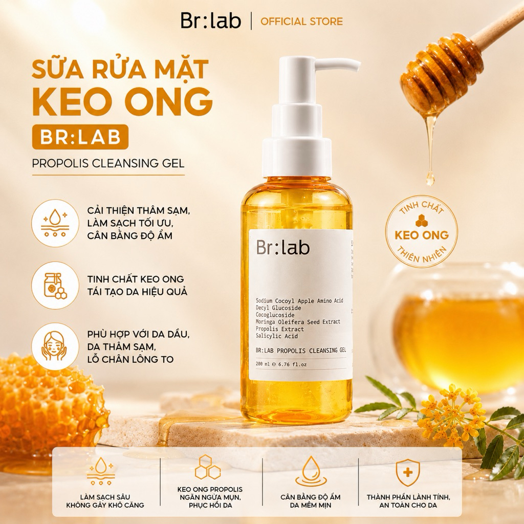 🍯 SỮA RỬA MẶT KEO ONG BR:LAB – LÀM SẠCH DỊU NHẸ, PHỤC HỒI LÀN DA KHỎE MẠNH