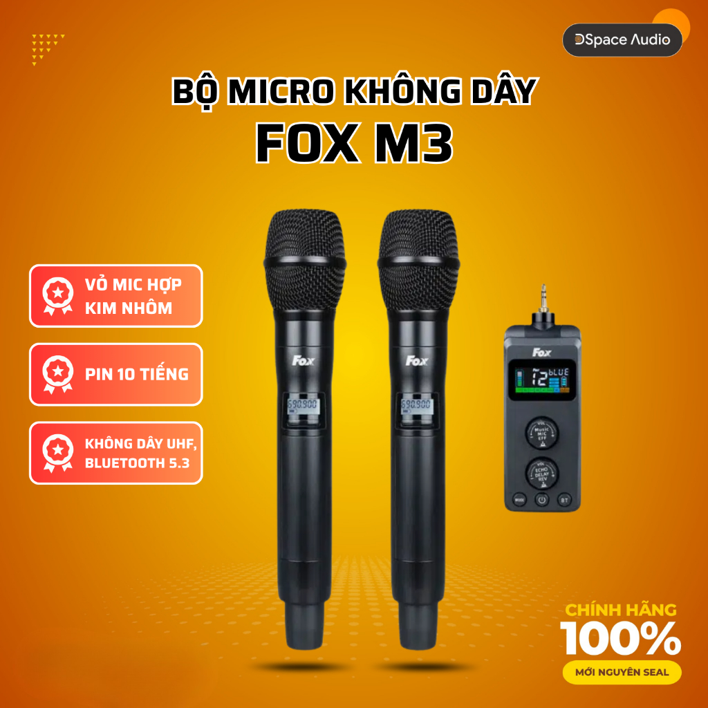 Micro FOX M3 Chính Hãng - Mic Không Dây Chuyên Nghiệp, Bảo Hành 12 Tháng