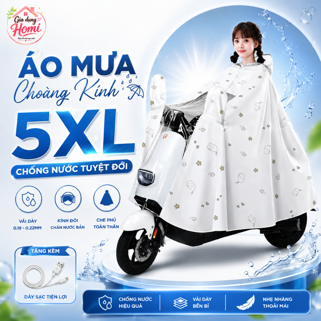 Áo Mưa Trong Suốt Họa Tiết Mèo Dễ Thương Chất Liệu PVC Dày Dặn Chống Thấm Nước Kèm Kính Chắn Mưa Cao Cấp