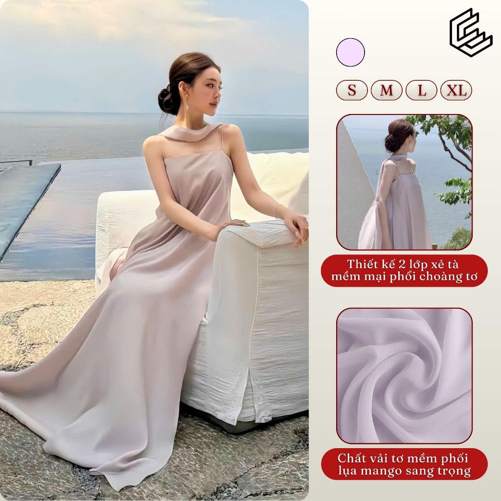 Đầm maxi 2 dây tím pastel dáng suông kèm choàng EMILI DESIGN phong cách tiểu thư, thanh lịch [V574]