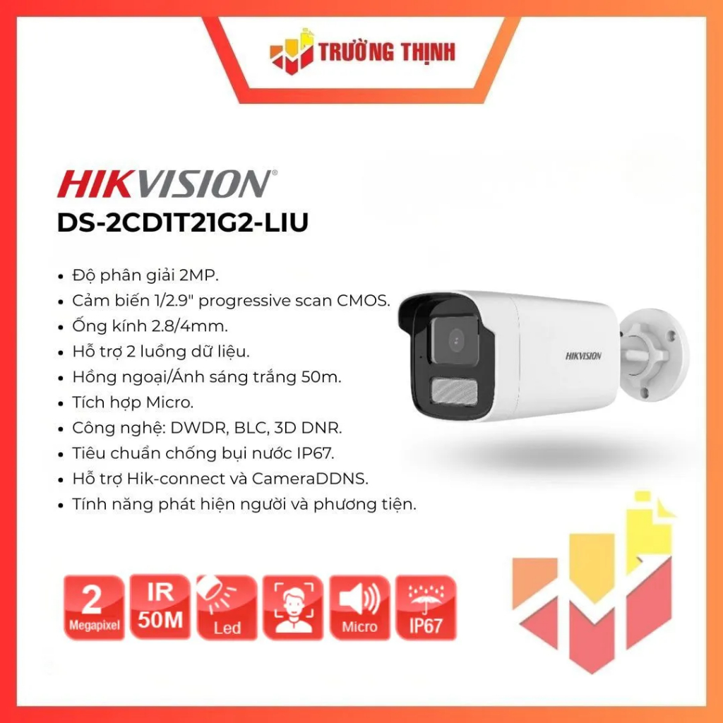 Camera Hikvision DS-2CD1T21G2-LIU | Phù hợp hệ thống giám sát | Bảo hành chính hãng