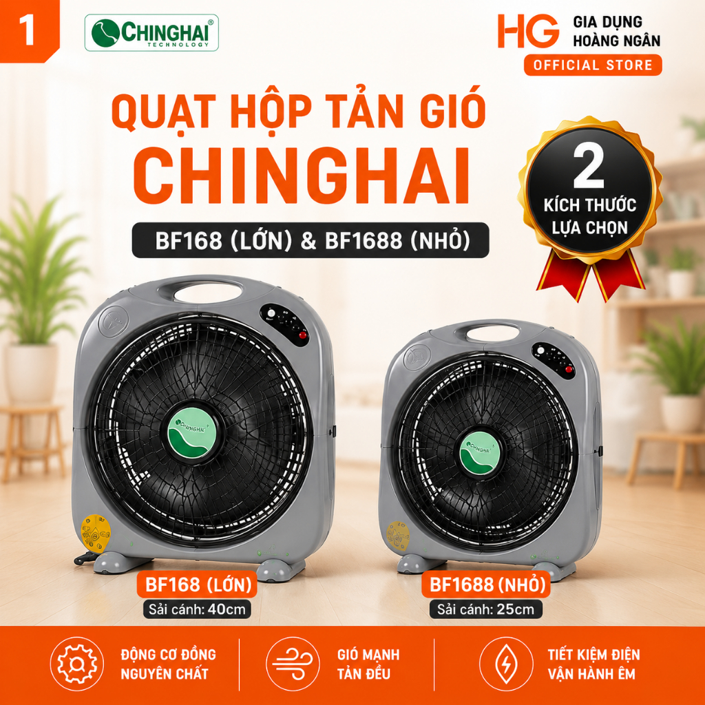 CHÍNH HÃNG | Quạt Hộp Tản Gió ChingHai BF168 BF1688 6 Cánh Động Cơ Đồng 3 Tốc Độ Tản Gió Mạnh