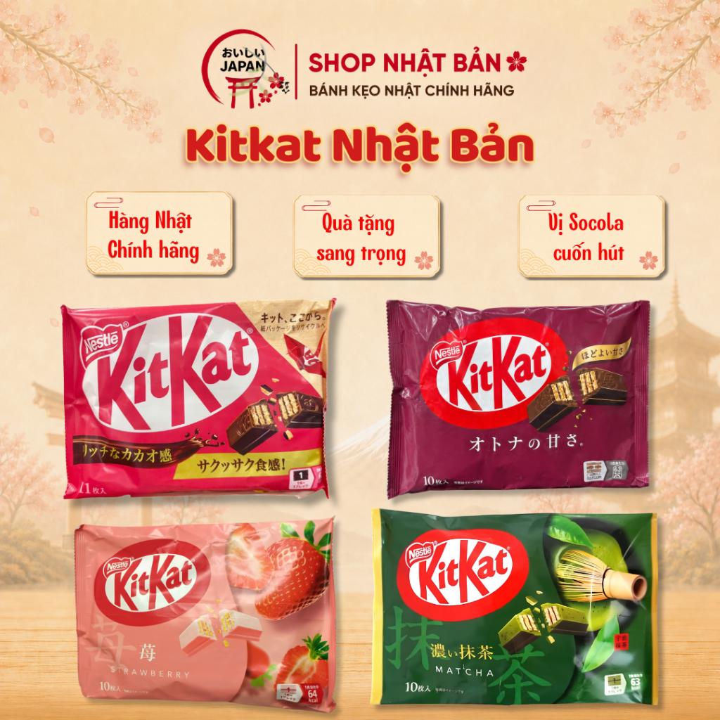 Bánh KitKat Nhật Bản Mini – 4 Vị: Matcha, Dâu, Socola Sữa, Socola Đen | Hàng Nhập Khẩu Nhật Bản