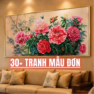 Tranh Hoa Mẫu Đơn Cát Tường Như Ý- Tráng Gương Cao Cấp Có Khung- Tranh Treo Phòng Khách, Phòng Ngủ, Khách Sạn, Quà Tặng